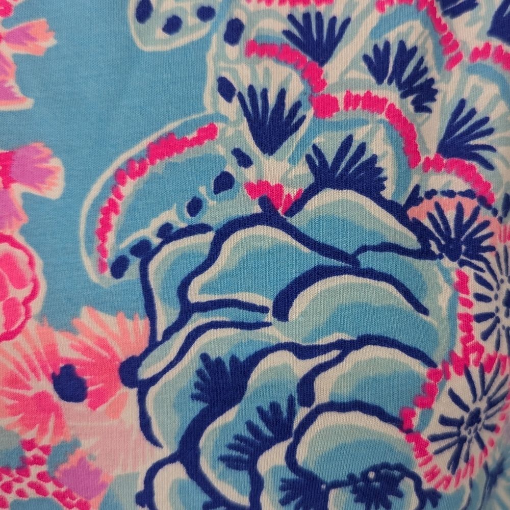Lilly Pulitzer Blue Hot Pink Turtle Coral Long Sleeve Finn Shirt Blouse Medium - Picture 6 of 9